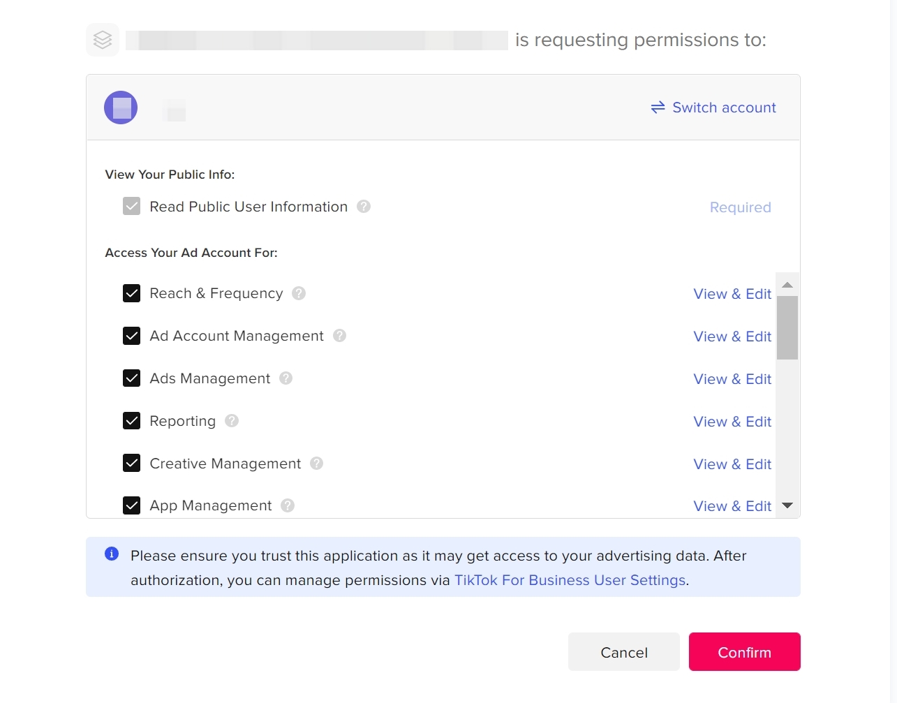 Tiktok OAuth Dialog Box